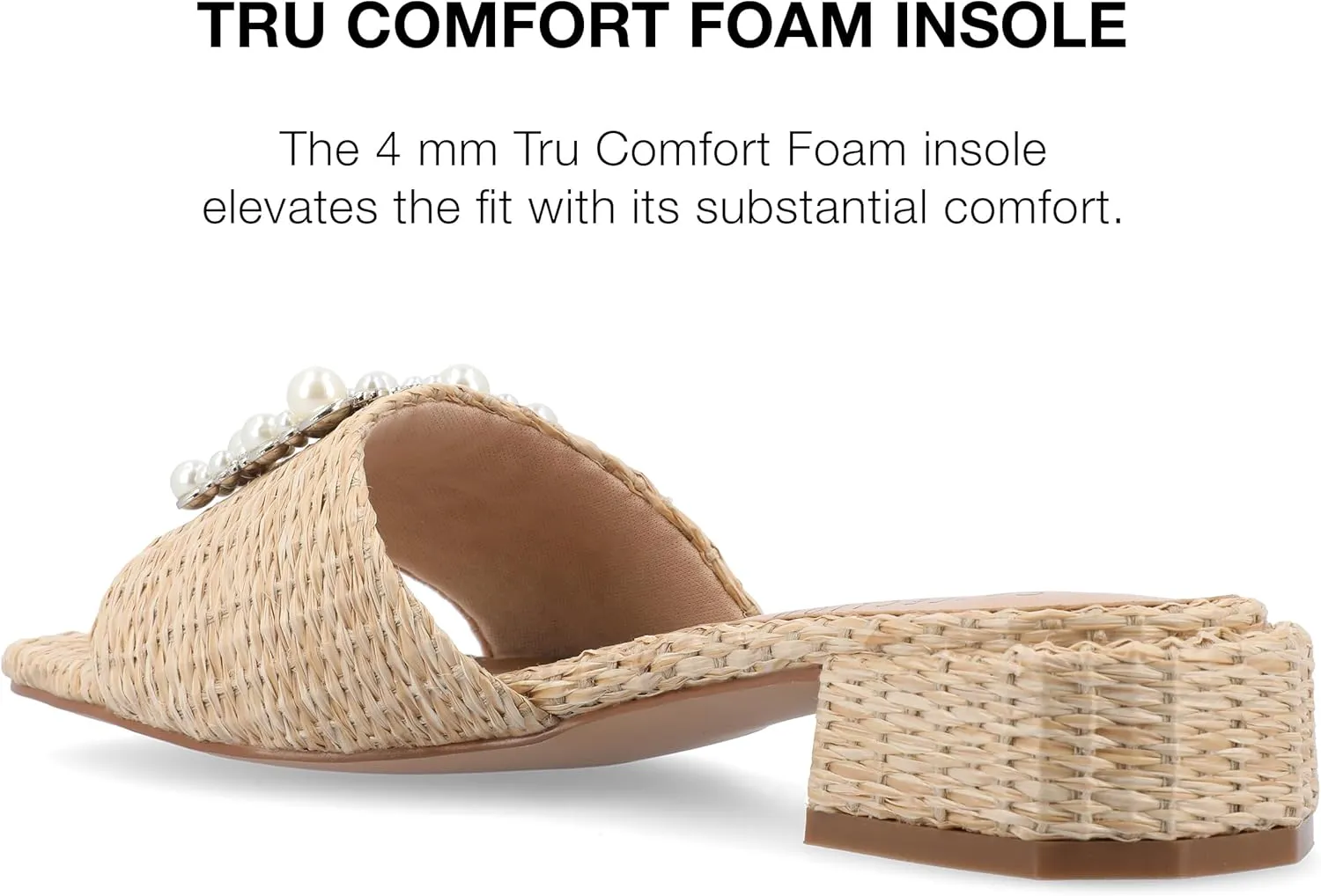 Journee Womens Pearl Raffia Slip On Open Square Toe Outset Block Heel Justina Comfort Foam Flat Sandals