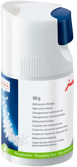 Jura Phosphate-Free Milk System Cleaner Mini-Tabs with Easy-to-Use Dispenser (90g Bottle, Off-White)