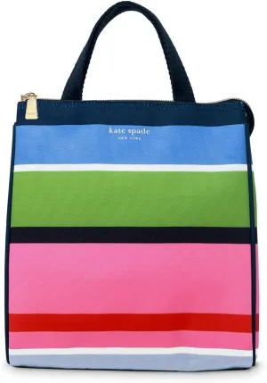 kate spade new york Cute Lunch Bag for Women, Large Capacity Lunch Tote, Adult Lunch Box with Silver Thermal Insulated Interior Lining and Storage Pocket, Sunny Day Stripe