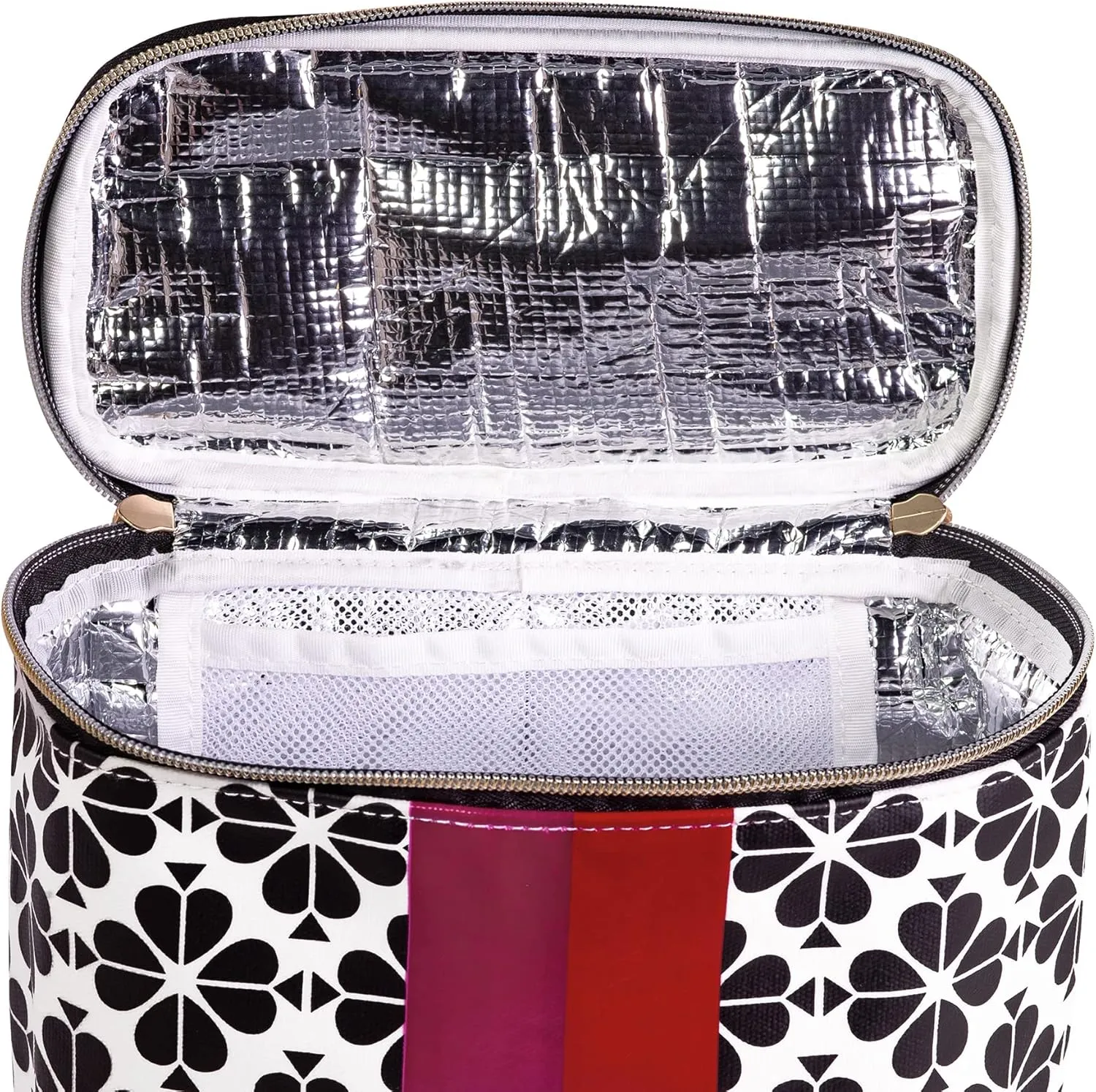 kate spade new york Insulated Lunch Tote, Small Lunch Cooler, Cute Lunch Bag for Women, Floral Thermal Bag with Double Zipper Close and Carrying Handle, Spade Flower Stripe