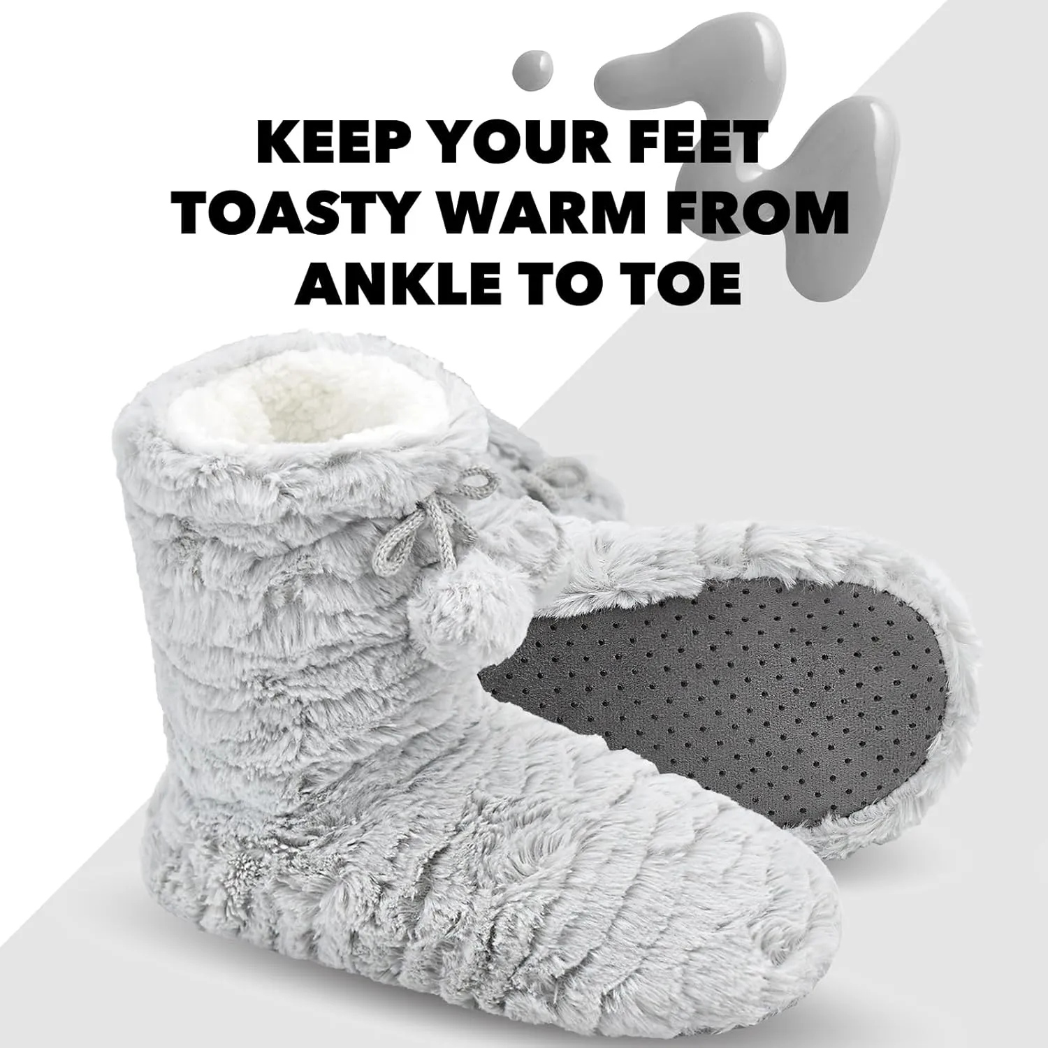 Keyela Womens Slipper Socks With Soles, Fluffy Cozy Soft Non-Skid Bottom Slippers Booties For Ladies, Fuzzy Winter House Slippers