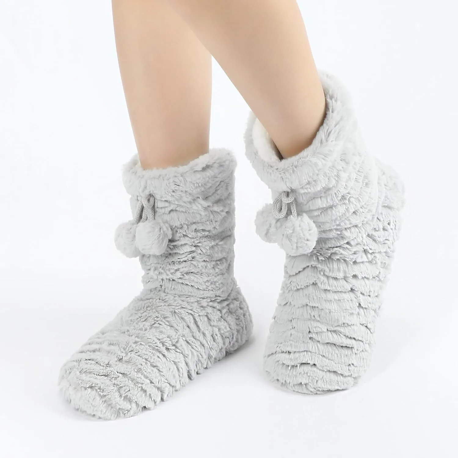 Keyela Womens Slipper Socks With Soles, Fluffy Cozy Soft Non-Skid Bottom Slippers Booties For Ladies, Fuzzy Winter House Slippers
