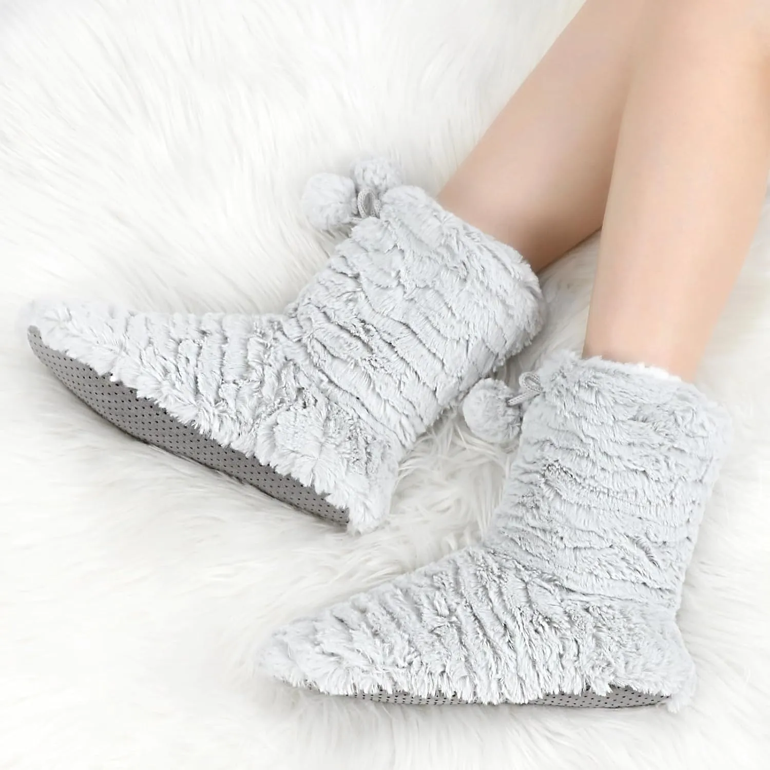 Keyela Womens Slipper Socks With Soles, Fluffy Cozy Soft Non-Skid Bottom Slippers Booties For Ladies, Fuzzy Winter House Slippers