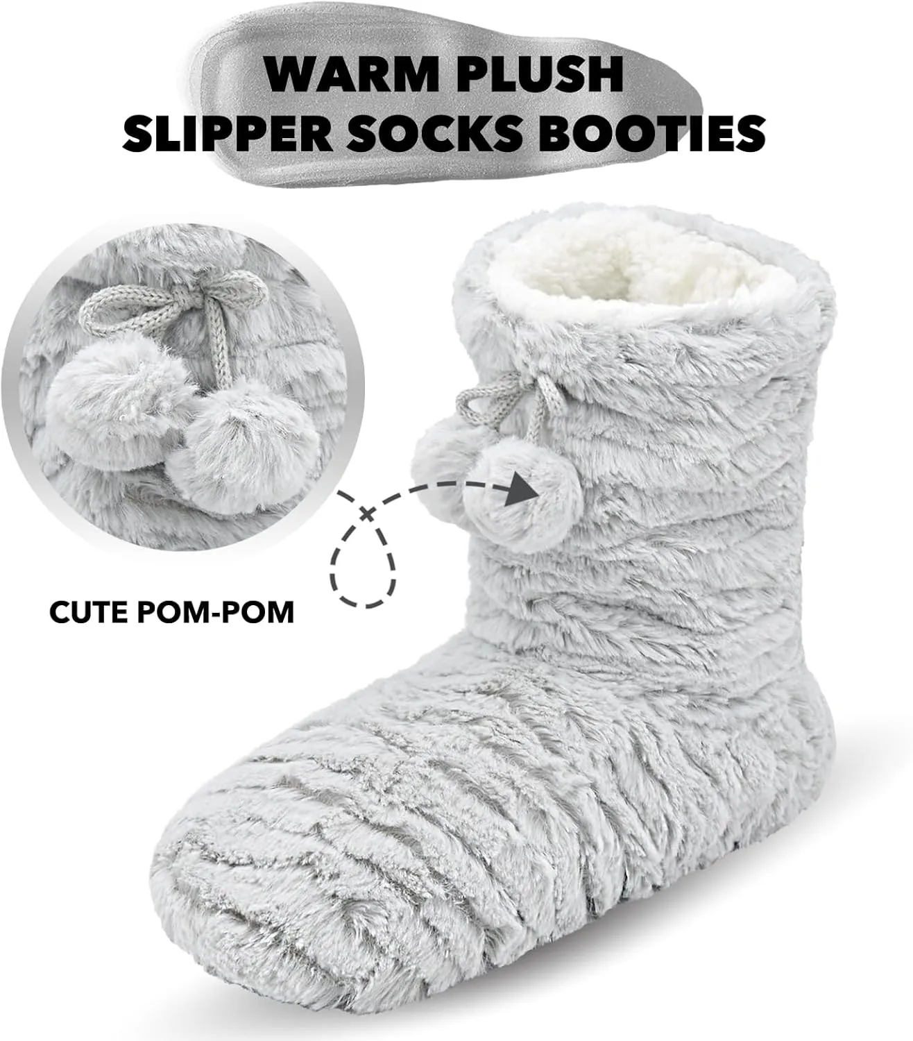 Keyela Womens Slipper Socks With Soles, Fluffy Cozy Soft Non-Skid Bottom Slippers Booties For Ladies, Fuzzy Winter House Slippers