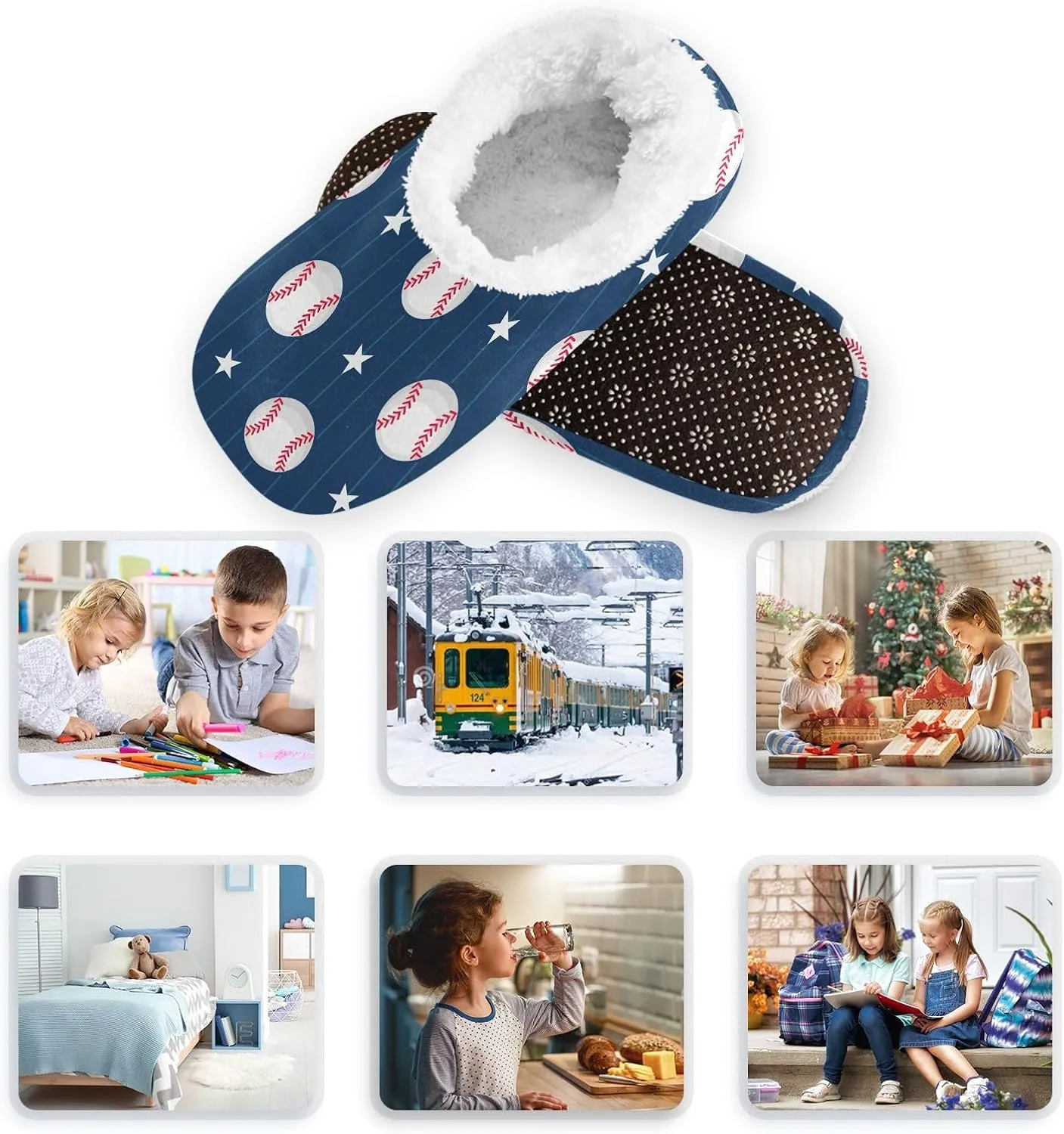 Kids Boys Girls Slippers Soft Memory Foam Indoor Toddler House Slipper Non Slip Spa Travel Household Shoes for Winter Home Bedroom Leopard Baseball