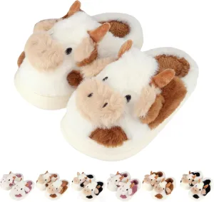 Kids Cow Slippers - Toddler Slippers for Boys & Girls, Cute Animal Design, Indoor/Outdoor Plush, Warm & Fuzzy, Memory Foam Insole