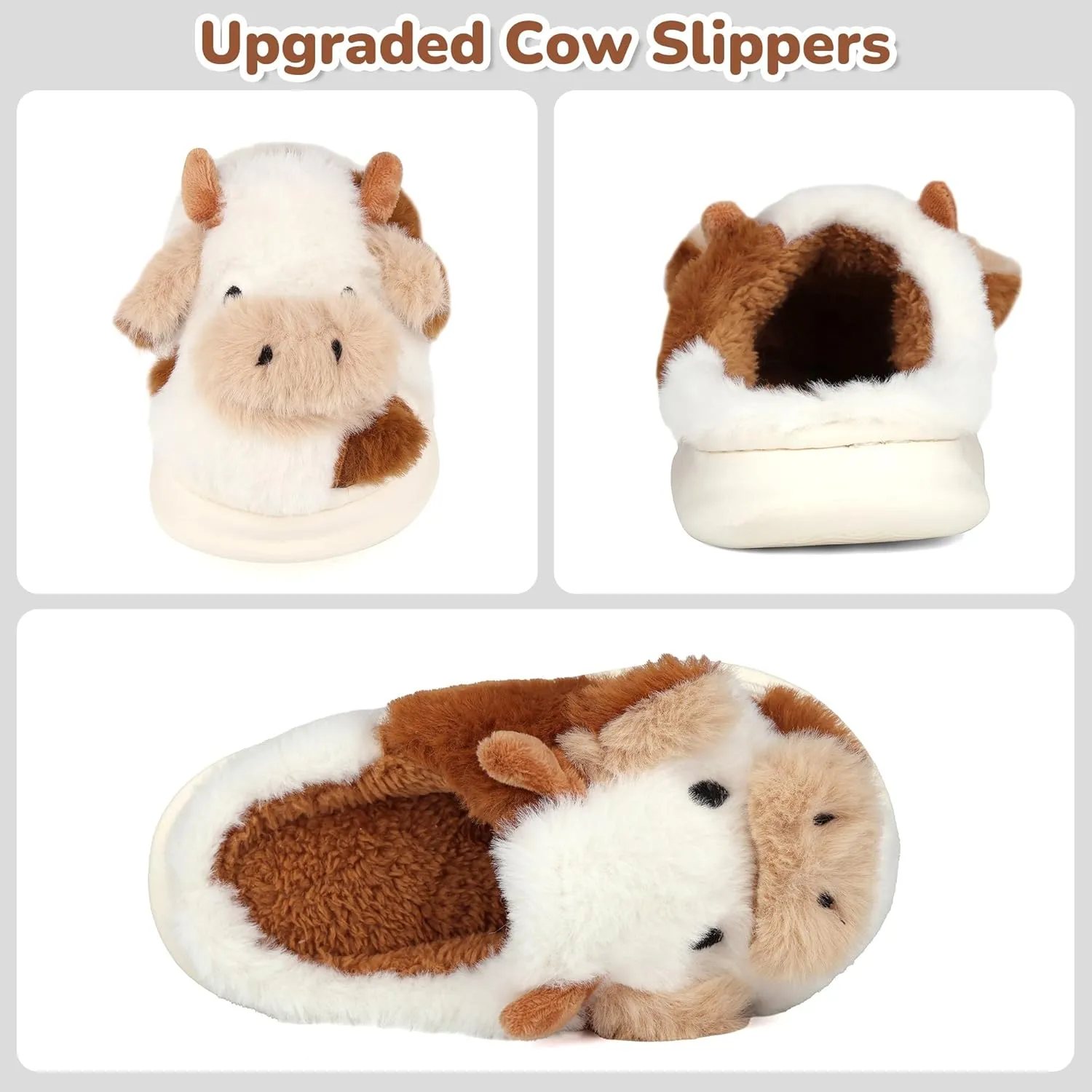 Kids Cow Slippers - Toddler Slippers for Boys & Girls, Cute Animal Design, Indoor/Outdoor Plush, Warm & Fuzzy, Memory Foam Insole