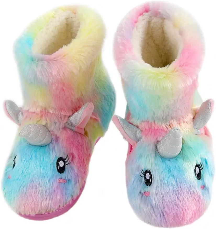 Kids Fuzzy Warm Soft Boot Slipper Non-Slip House Shoes Outdoor Indoor Winter Knitted Cozy Warm Girls Boys Slipper