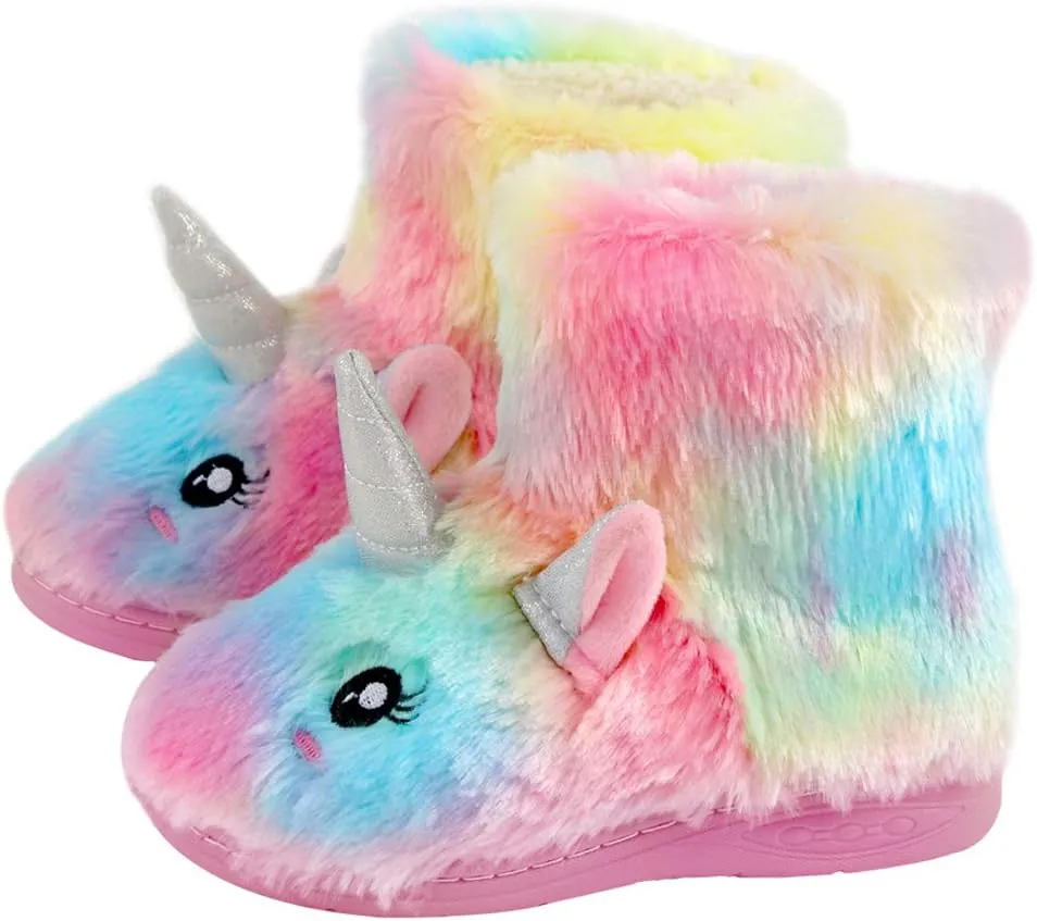 Kids Fuzzy Warm Soft Boot Slipper Non-Slip House Shoes Outdoor Indoor Winter Knitted Cozy Warm Girls Boys Slipper