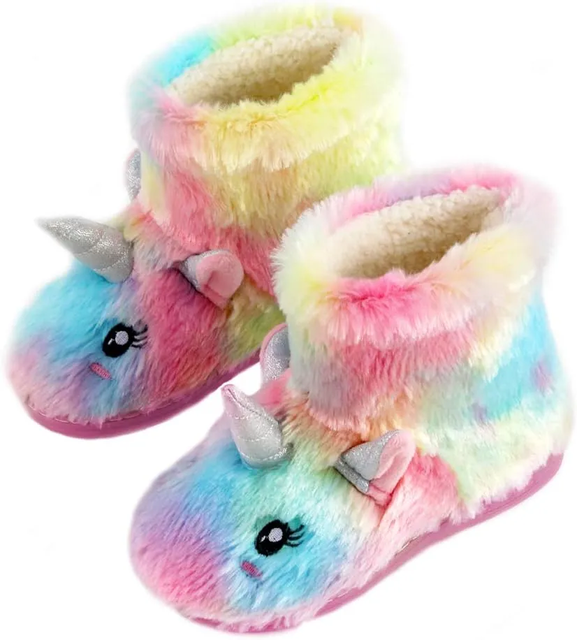 Kids Fuzzy Warm Soft Boot Slipper Non-Slip House Shoes Outdoor Indoor Winter Knitted Cozy Warm Girls Boys Slipper