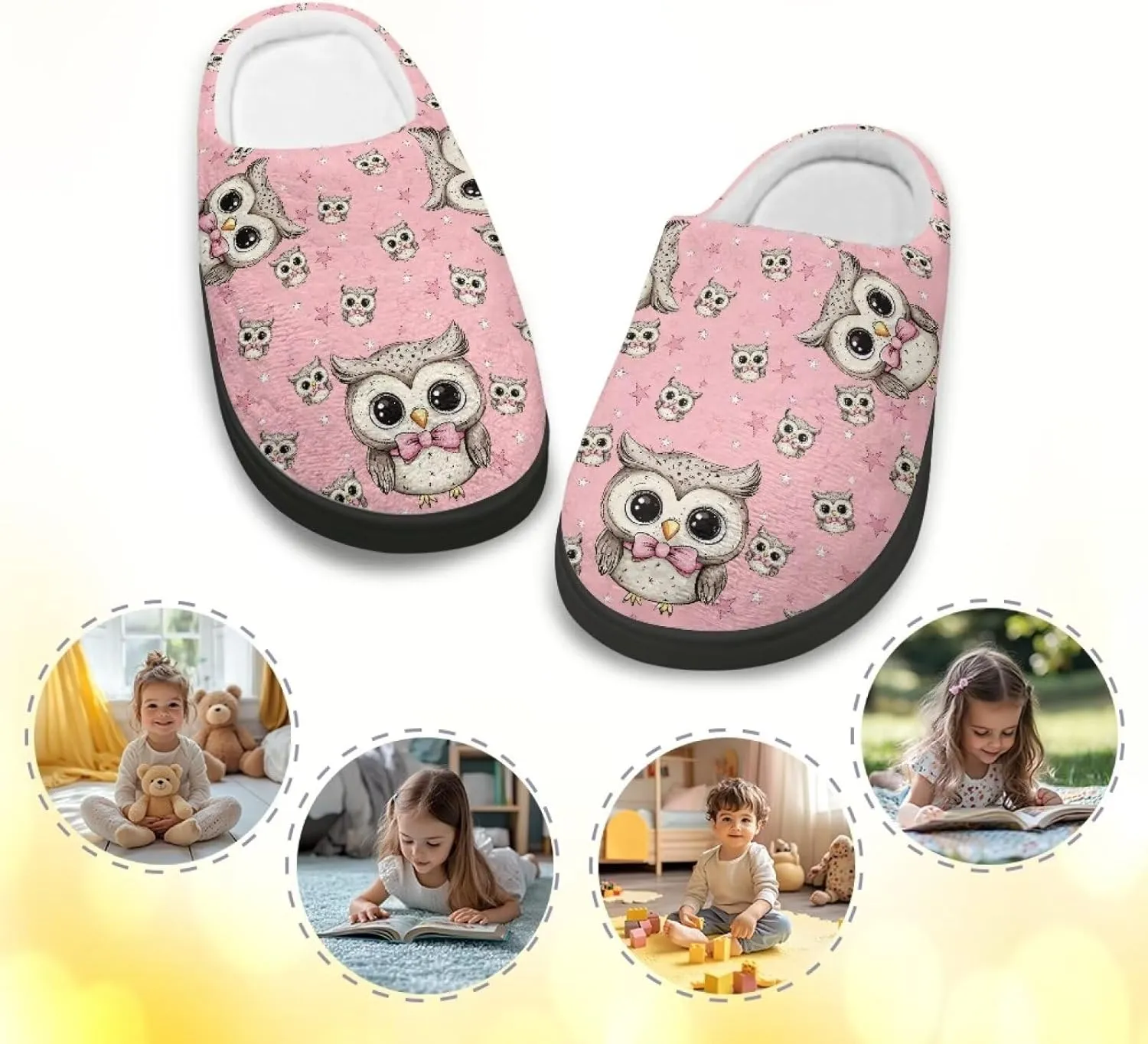 Kids House Slippers Pink, Warm Soft Slippers Home Slippers for Girls Non Slip, Comfy Cozy Slippers Indoor