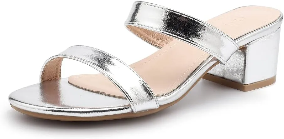 kkdom Round Toe Chunky Heels Sandals-Clear Nude Black Short Heels Two Strap Leather Mule Sandals Slip On Block Heels for Party Dating Daily Work