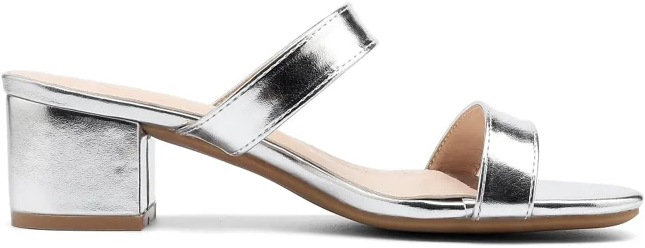 kkdom Round Toe Chunky Heels Sandals-Clear Nude Black Short Heels Two Strap Leather Mule Sandals Slip On Block Heels for Party Dating Daily Work
