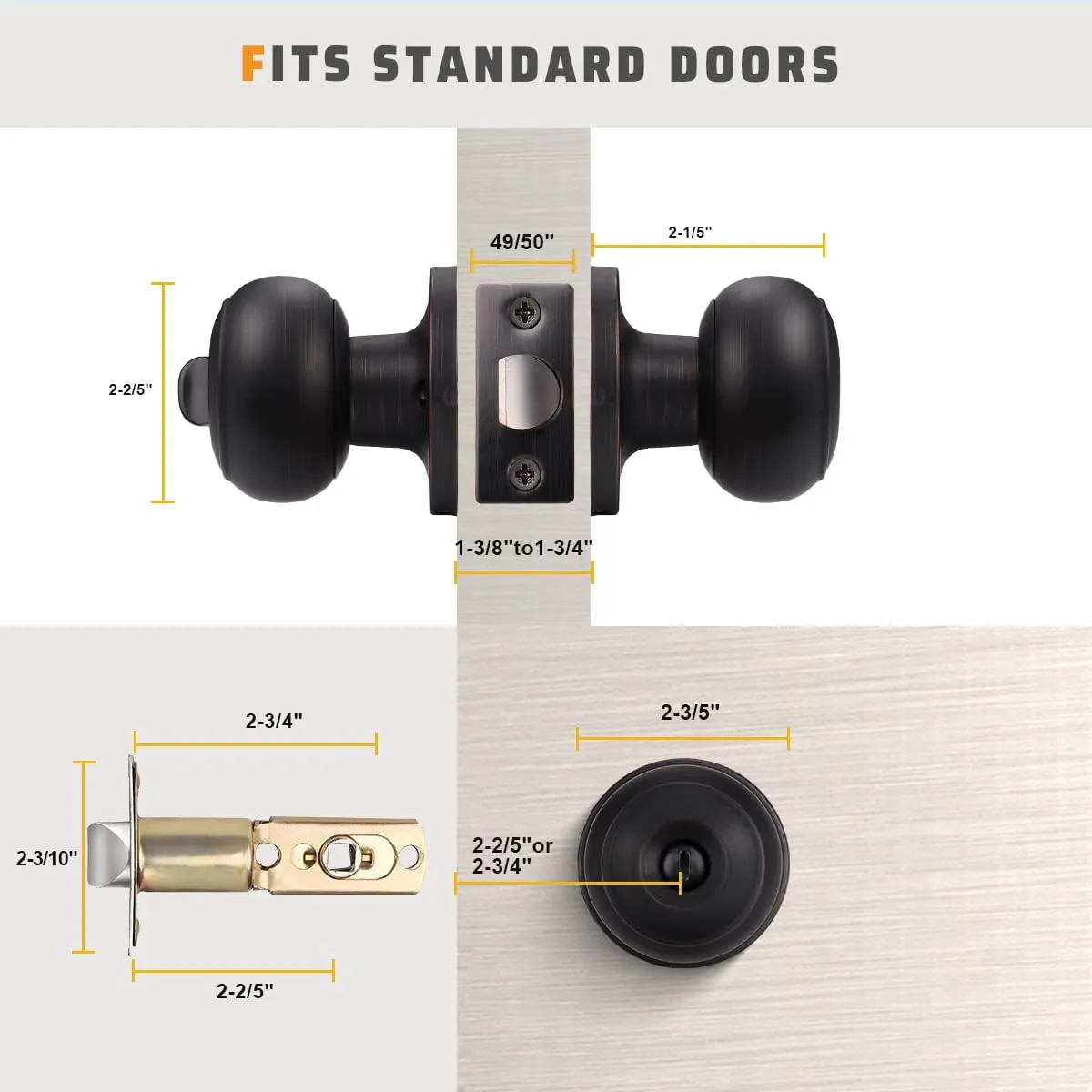 KNOBWELL 6 Pack Oil Rubbed Bronze Door Knobs with Privacy Lock, Bedroom & Bathroom Use