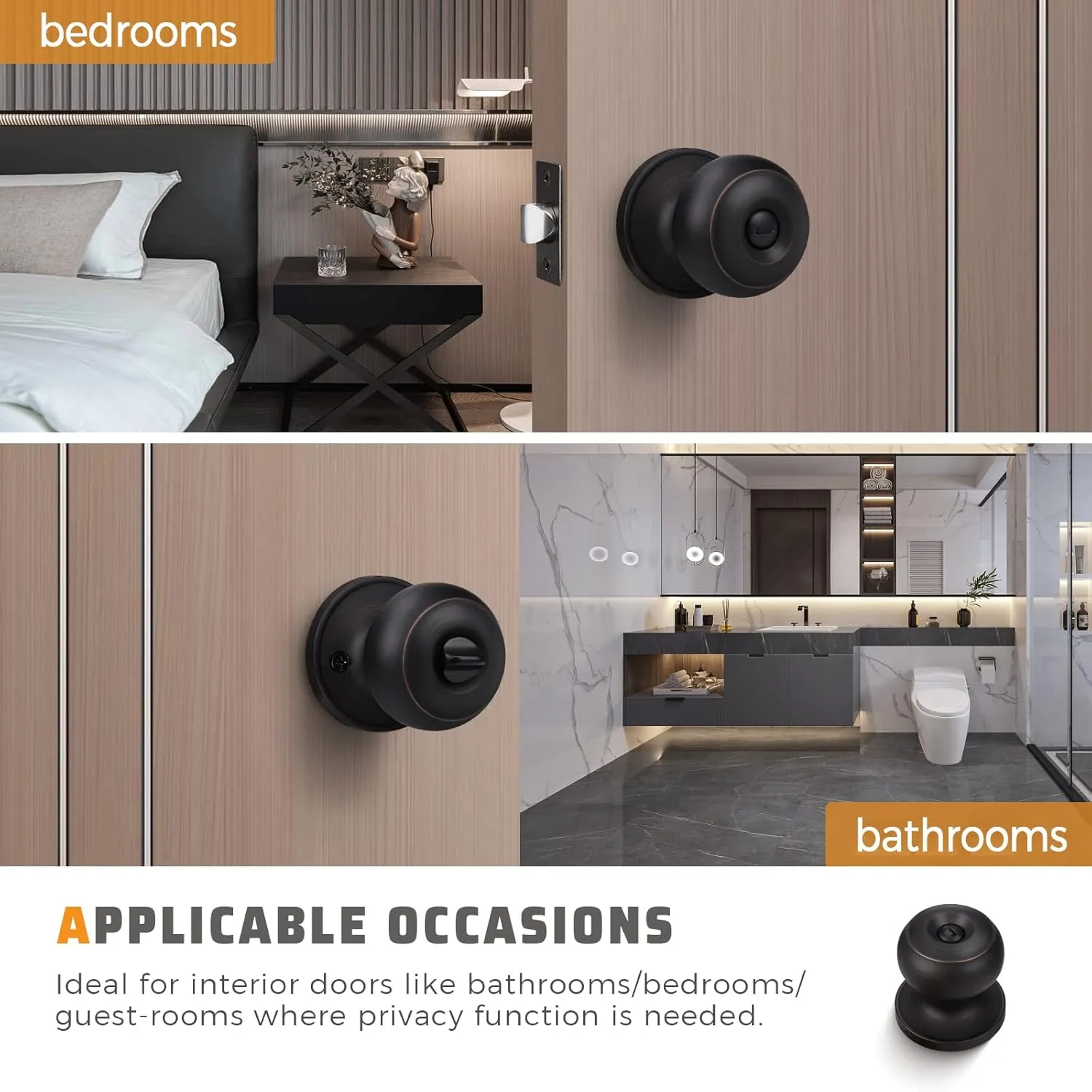 KNOBWELL 6 Pack Oil Rubbed Bronze Door Knobs with Privacy Lock, Bedroom & Bathroom Use