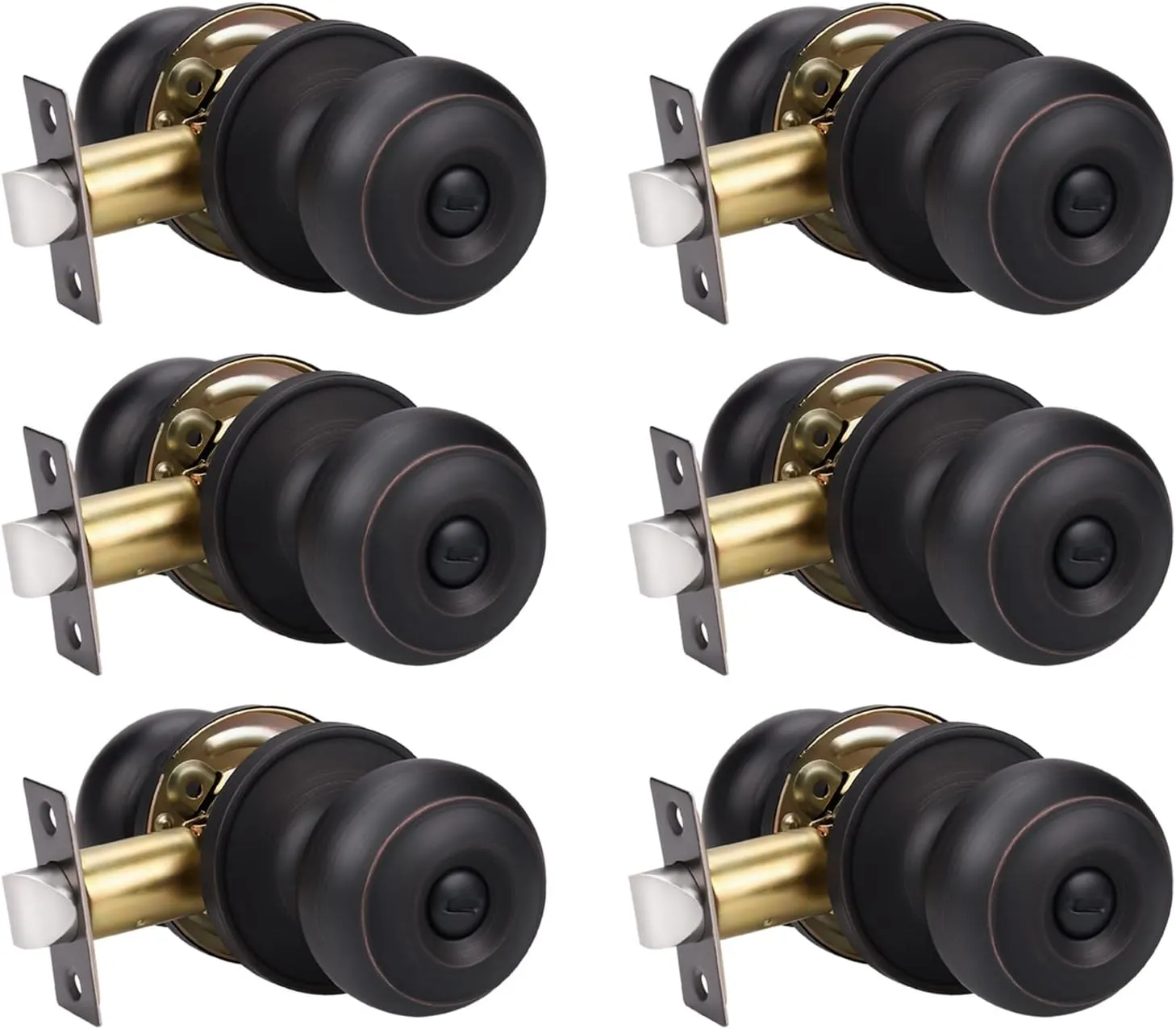 KNOBWELL 6 Pack Oil Rubbed Bronze Door Knobs with Privacy Lock, Bedroom & Bathroom Use