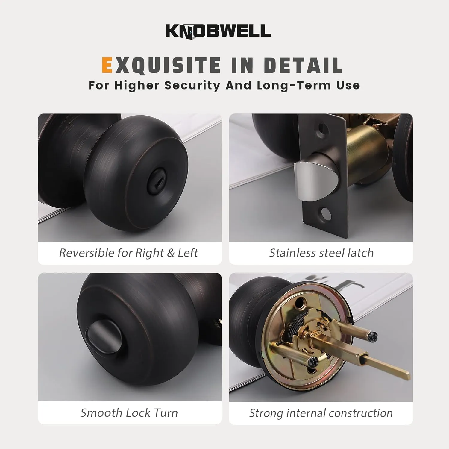 KNOBWELL 6 Pack Oil Rubbed Bronze Door Knobs with Privacy Lock, Bedroom & Bathroom Use
