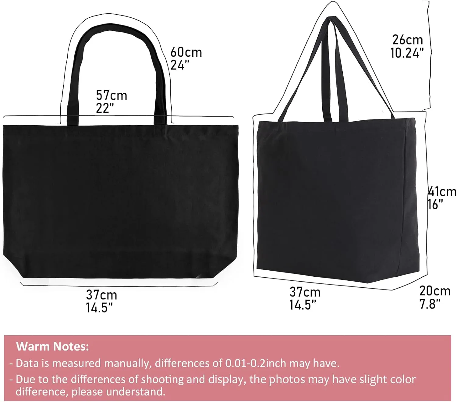 Koolmox Canvas Tote Bags with Zipper, 22x16x7.8' Heavy Duty Washable Reusable Canvas Cotton Totes with Reinforced Handles and Bottom, for Beach, Book, Travel