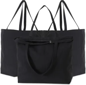 Koolmox Canvas Tote Bags with Zipper, 22x16x7.8' Heavy Duty Washable Reusable Canvas Cotton Totes with Reinforced Handles and Bottom, for Beach, Book, Travel