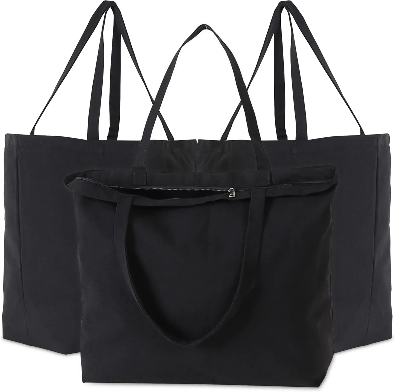 Koolmox Canvas Tote Bags with Zipper, 22x16x7.8' Heavy Duty Washable Reusable Canvas Cotton Totes with Reinforced Handles and Bottom, for Beach, Book, Travel