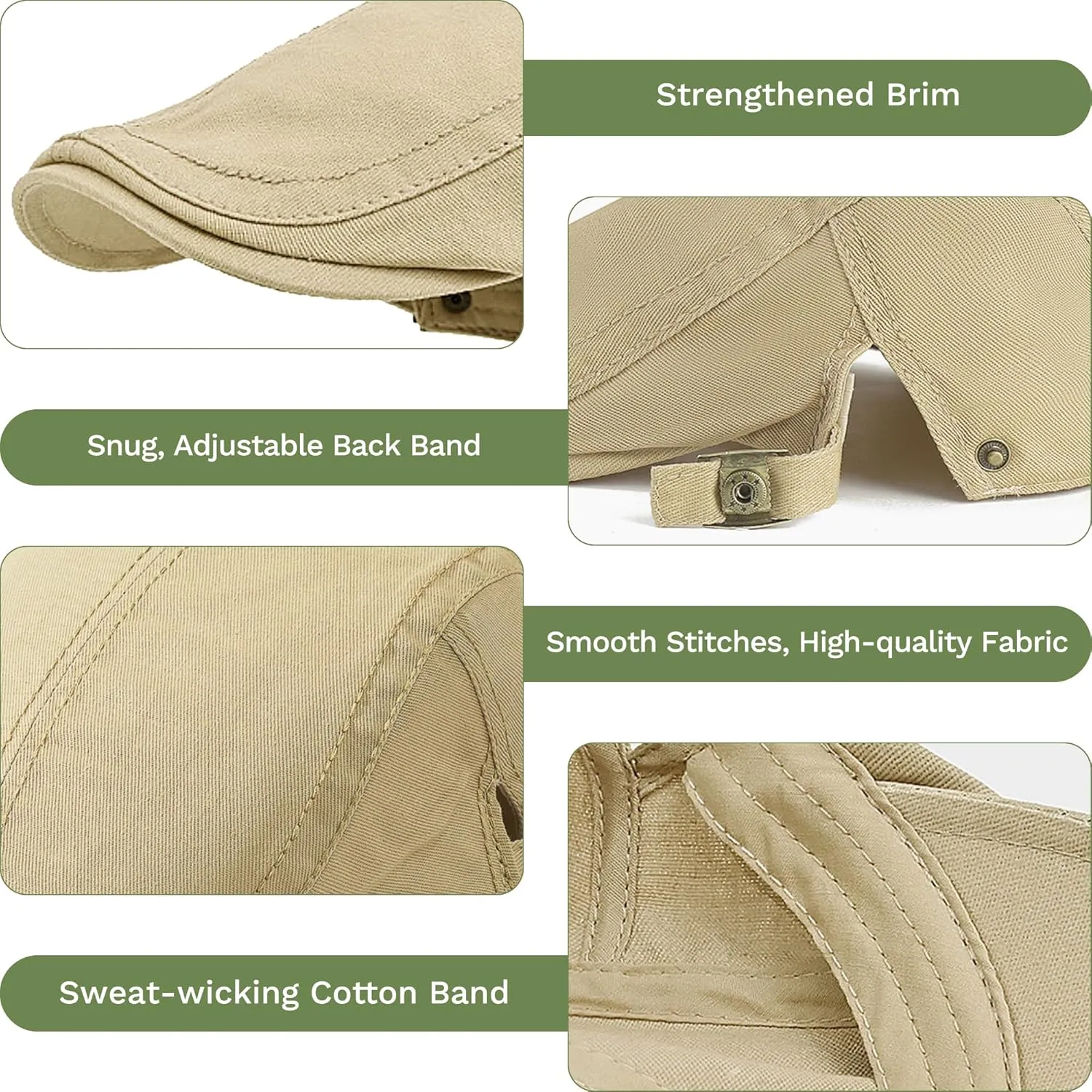 KUJUHA Flat Cap for Men Cotton Flat Irish Cabbie Ivy Gatsby Newsboy Driving Hat Hunting Cap