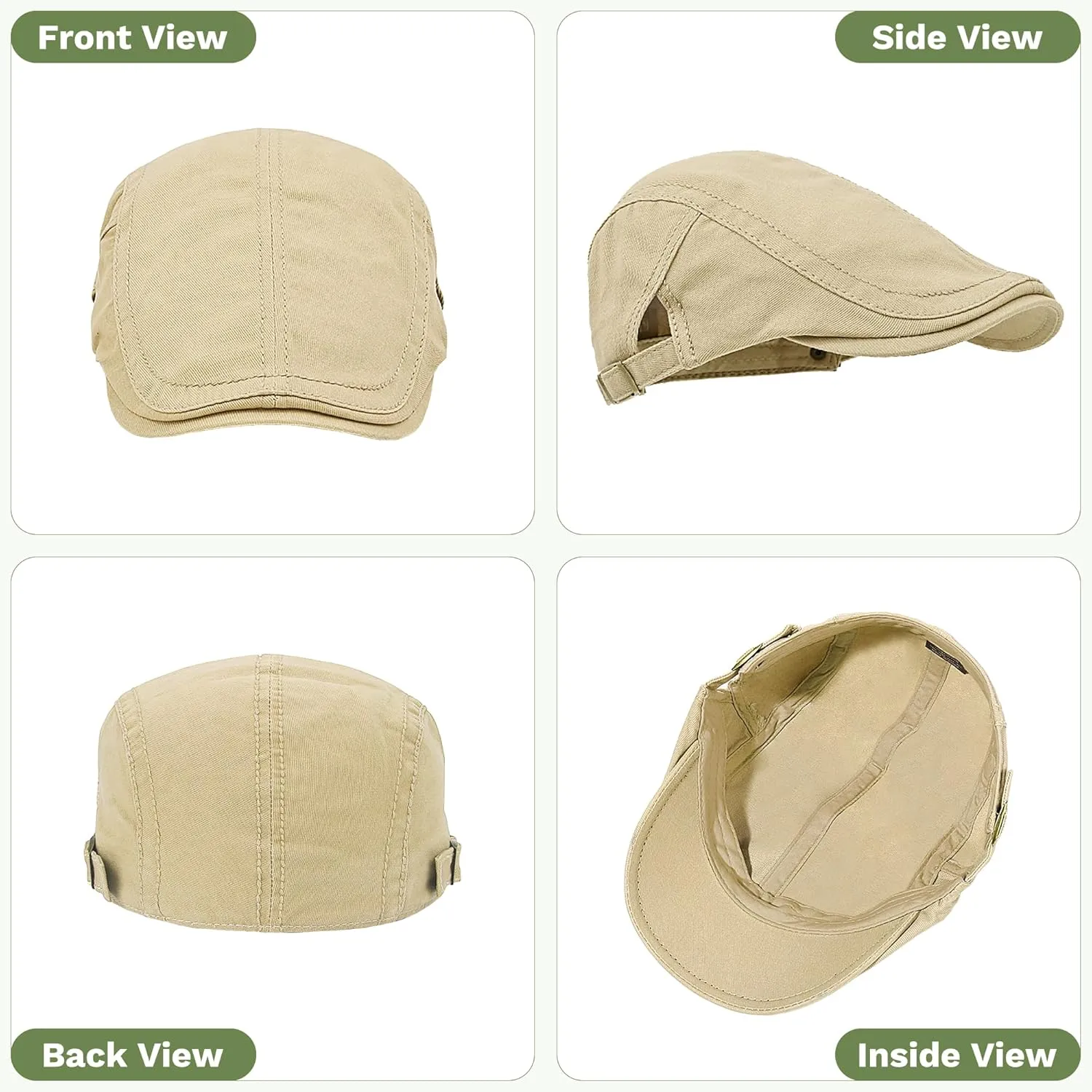 KUJUHA Flat Cap for Men Cotton Flat Irish Cabbie Ivy Gatsby Newsboy Driving Hat Hunting Cap
