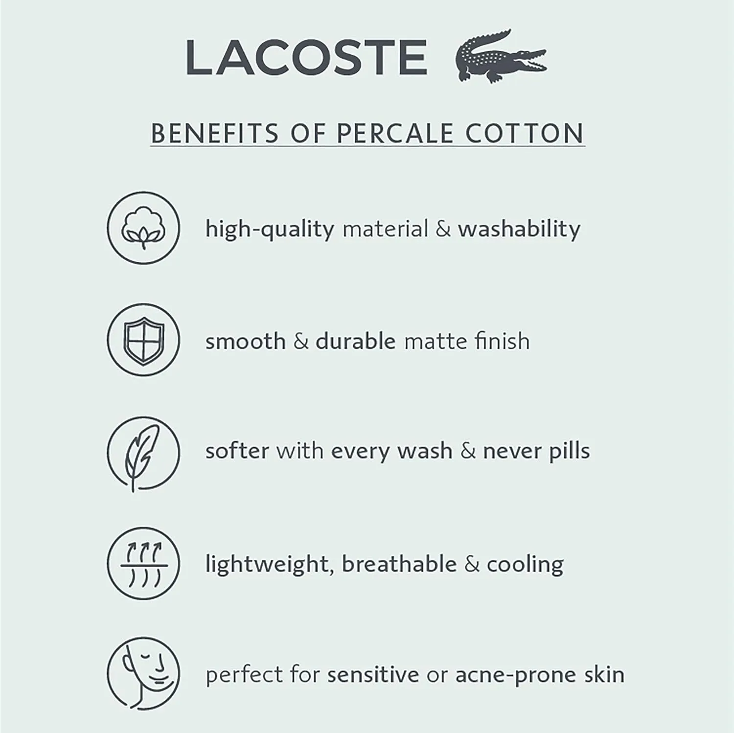 Lacoste 100% Cotton Percale Solid Sheet Set, Breathable, Cooling & Hotel Quality Sheets - Deep Pocket, Easy-Fit, Oeko-Tex Certified, White, Full