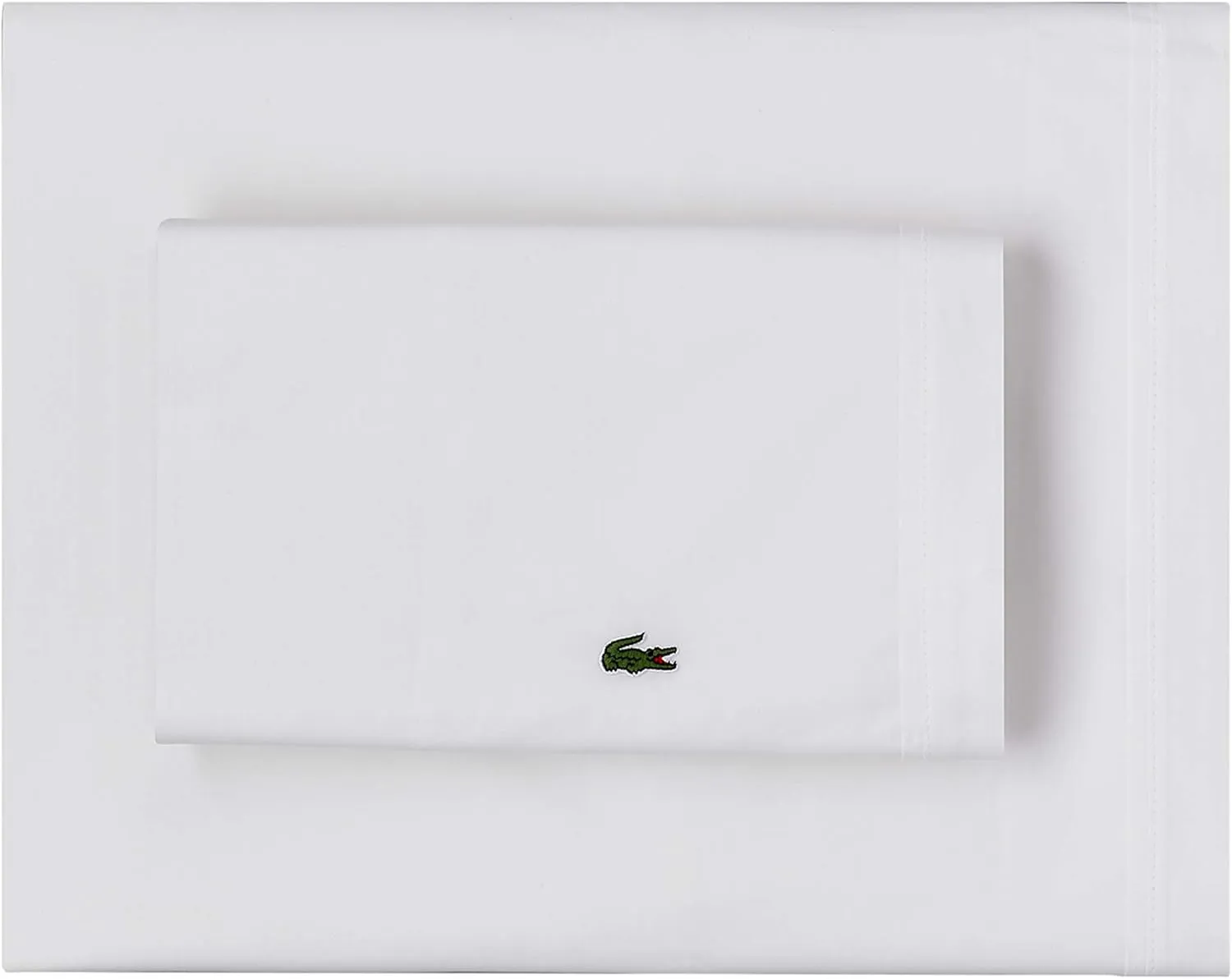 Lacoste 100% Cotton Percale Solid Sheet Set, Breathable, Cooling & Hotel Quality Sheets - Deep Pocket, Easy-Fit, Oeko-Tex Certified, White, Full