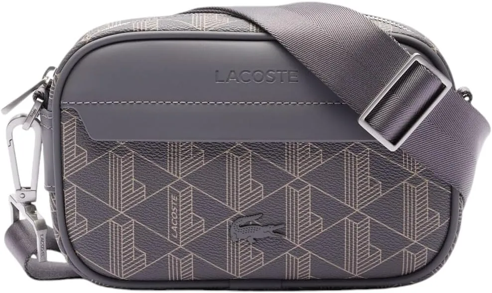 Lacoste Mens The Blend Small Monogram Crossbody Bag, Monogram Brown, One Size