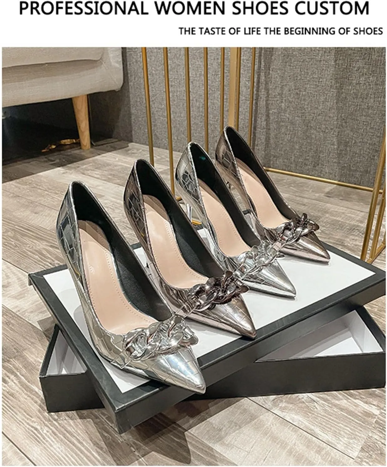 Lacquer Leather Mirror High Heels Women's Slim Heels Spring New French Pointed Shallow Mouth Single Shoes