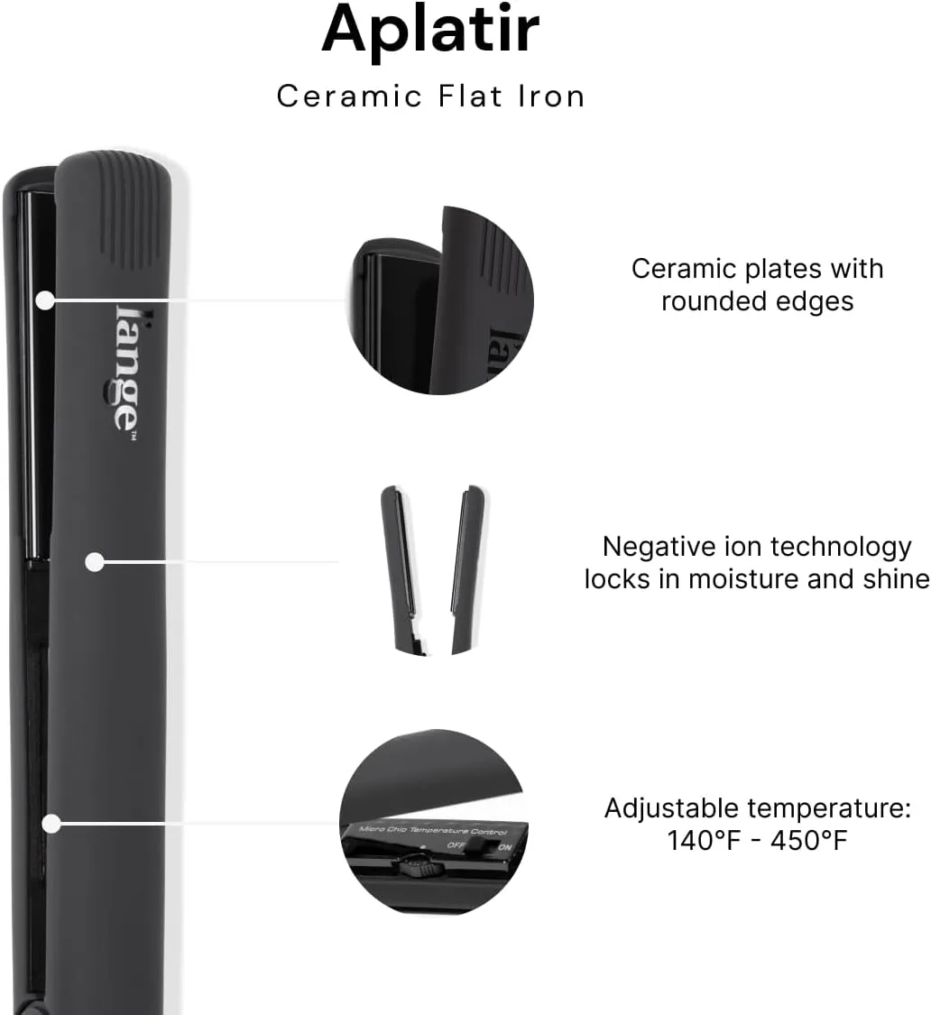 L'ANGE HAIR Aplatir Ceramic Flat Iron Hair Straightener | Adjustable Temp Dual Voltage Hair Straightening Iron | Tourmaline-Infused Flat Iron | 1 Inch Flat Iron to Ease Frizz (Black)