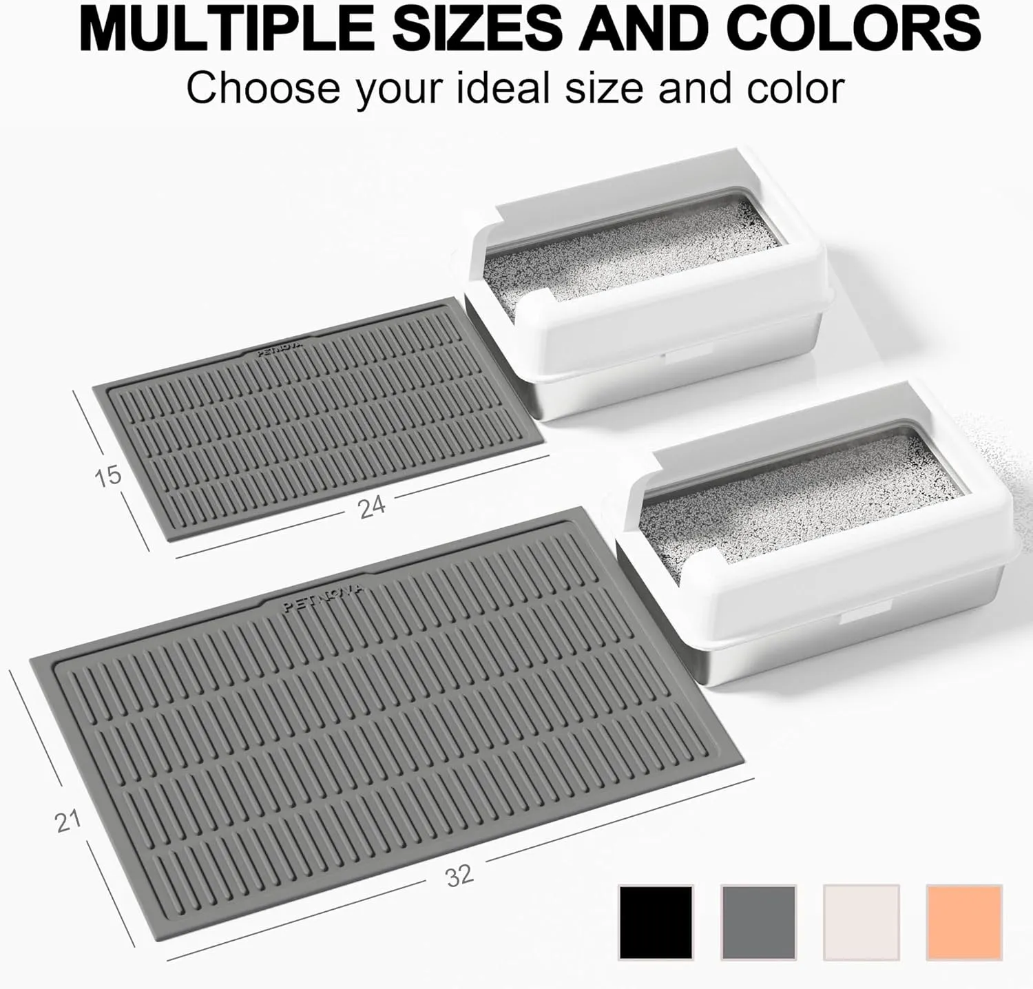 Large Silicone Litter Mat: 32" X 21" Groove Design Litter Trapping Mat Easy to Clean - Waterproof Urineproof Raised Edges for Floor - Non-Slip Backing for Floor (Grey)