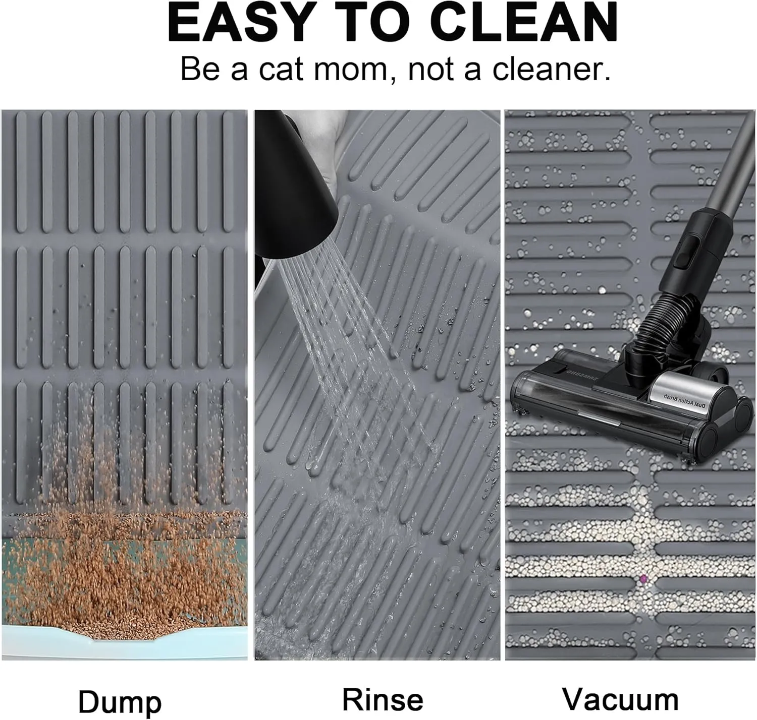 Large Silicone Litter Mat: 32" X 21" Groove Design Litter Trapping Mat Easy to Clean - Waterproof Urineproof Raised Edges for Floor - Non-Slip Backing for Floor (Grey)