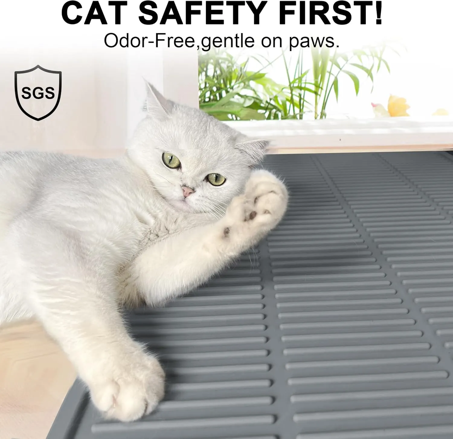 Large Silicone Litter Mat: 32" X 21" Groove Design Litter Trapping Mat Easy to Clean - Waterproof Urineproof Raised Edges for Floor - Non-Slip Backing for Floor (Grey)