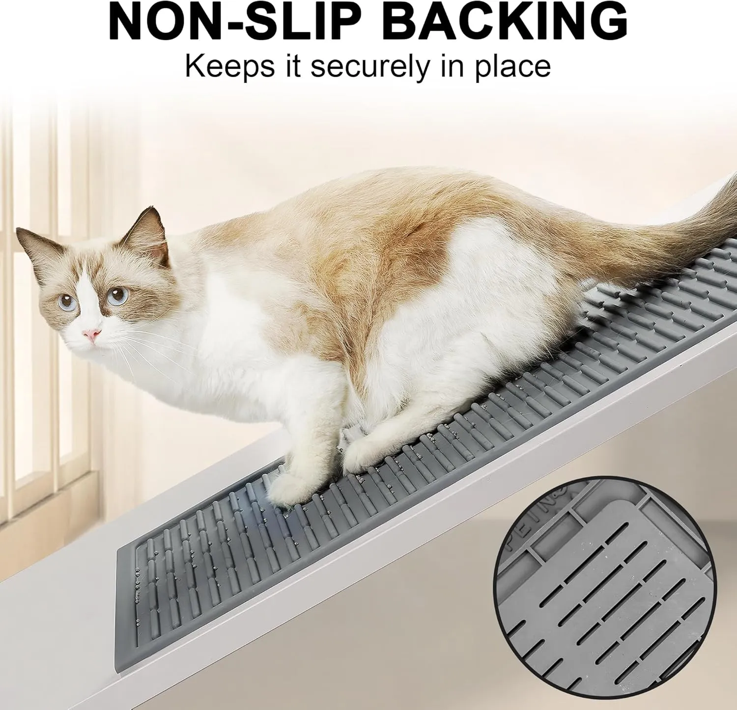 Large Silicone Litter Mat: 32" X 21" Groove Design Litter Trapping Mat Easy to Clean - Waterproof Urineproof Raised Edges for Floor - Non-Slip Backing for Floor (Grey)