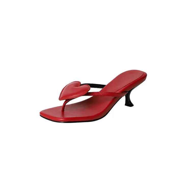 LBSFY  -  Love Clip Toe Slipper 5cm Slim Heel Leopard Print Suede Sandals Red Leather Square Open Toe Slipper 33-40 Beach Vacation Sandals