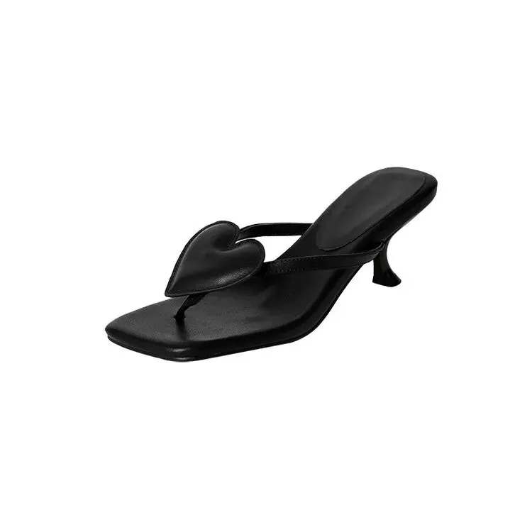 LBSFY  -  Love Clip Toe Slipper 5cm Slim Heel Leopard Print Suede Sandals Red Leather Square Open Toe Slipper 33-40 Beach Vacation Sandals