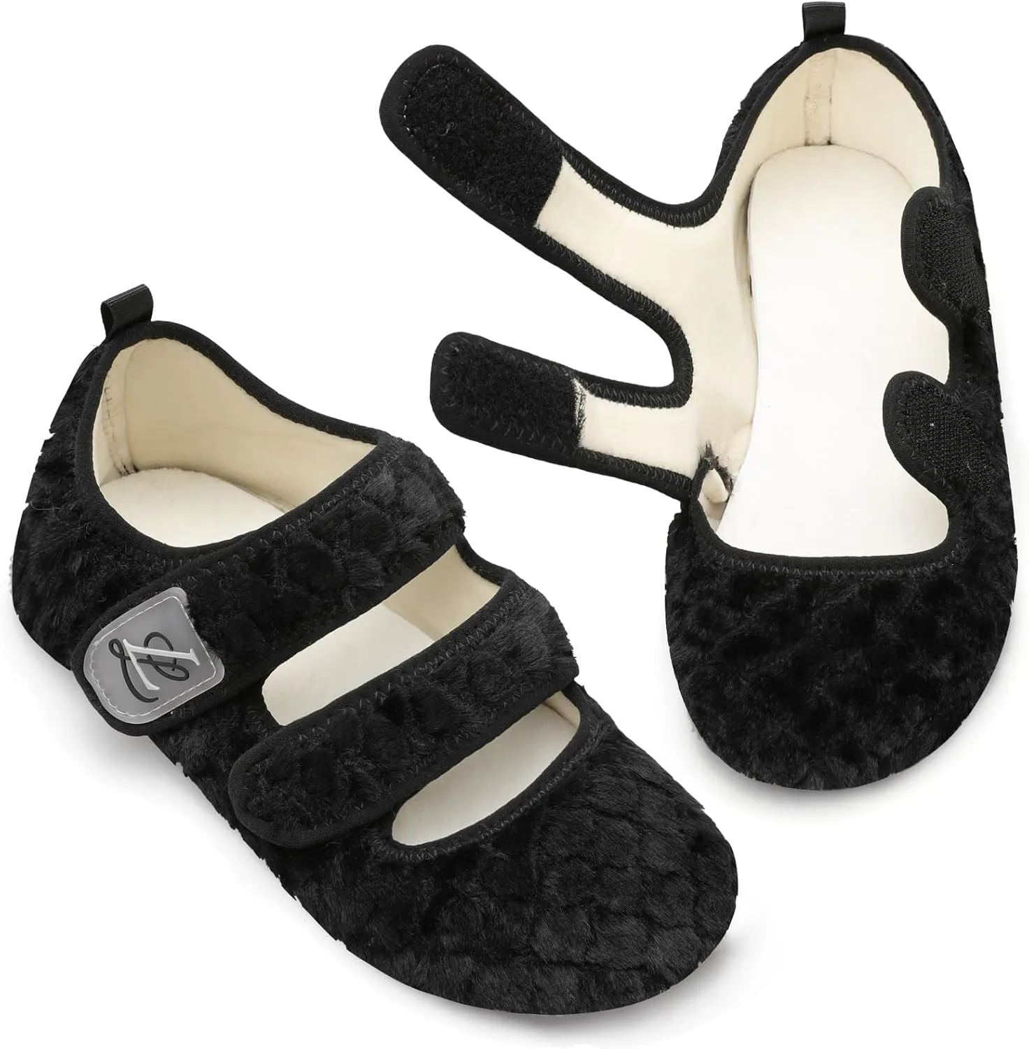 LeIsfIt Womens Slippers Adjustable Diabetic Slippers Wide Soft Arthritis Edema House Shoes Warm Fuzzy Slipper Socks with Rubber Sole