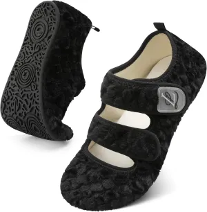 LeIsfIt Womens Slippers Adjustable Diabetic Slippers Wide Soft Arthritis Edema House Shoes Warm Fuzzy Slipper Socks with Rubber Sole