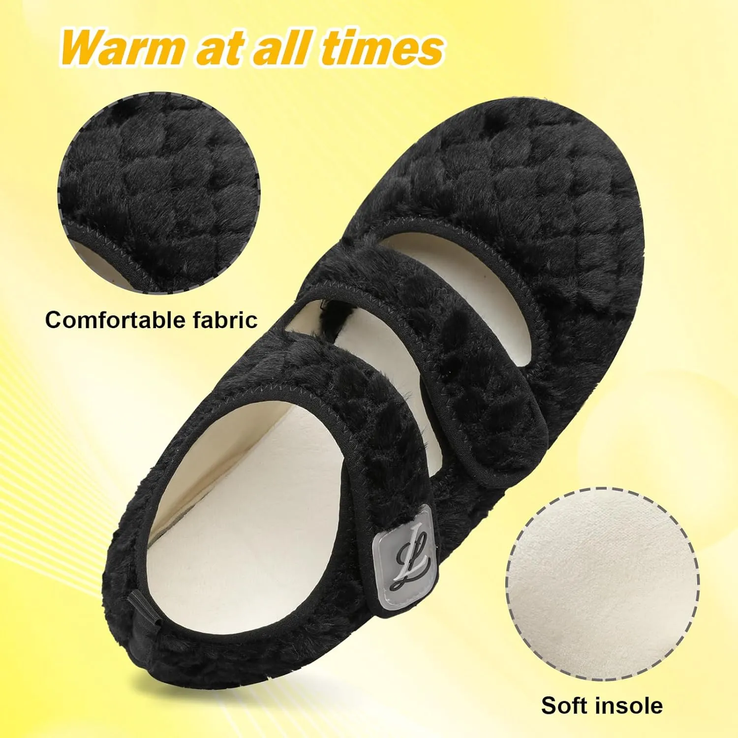 LeIsfIt Womens Slippers Adjustable Diabetic Slippers Wide Soft Arthritis Edema House Shoes Warm Fuzzy Slipper Socks with Rubber Sole