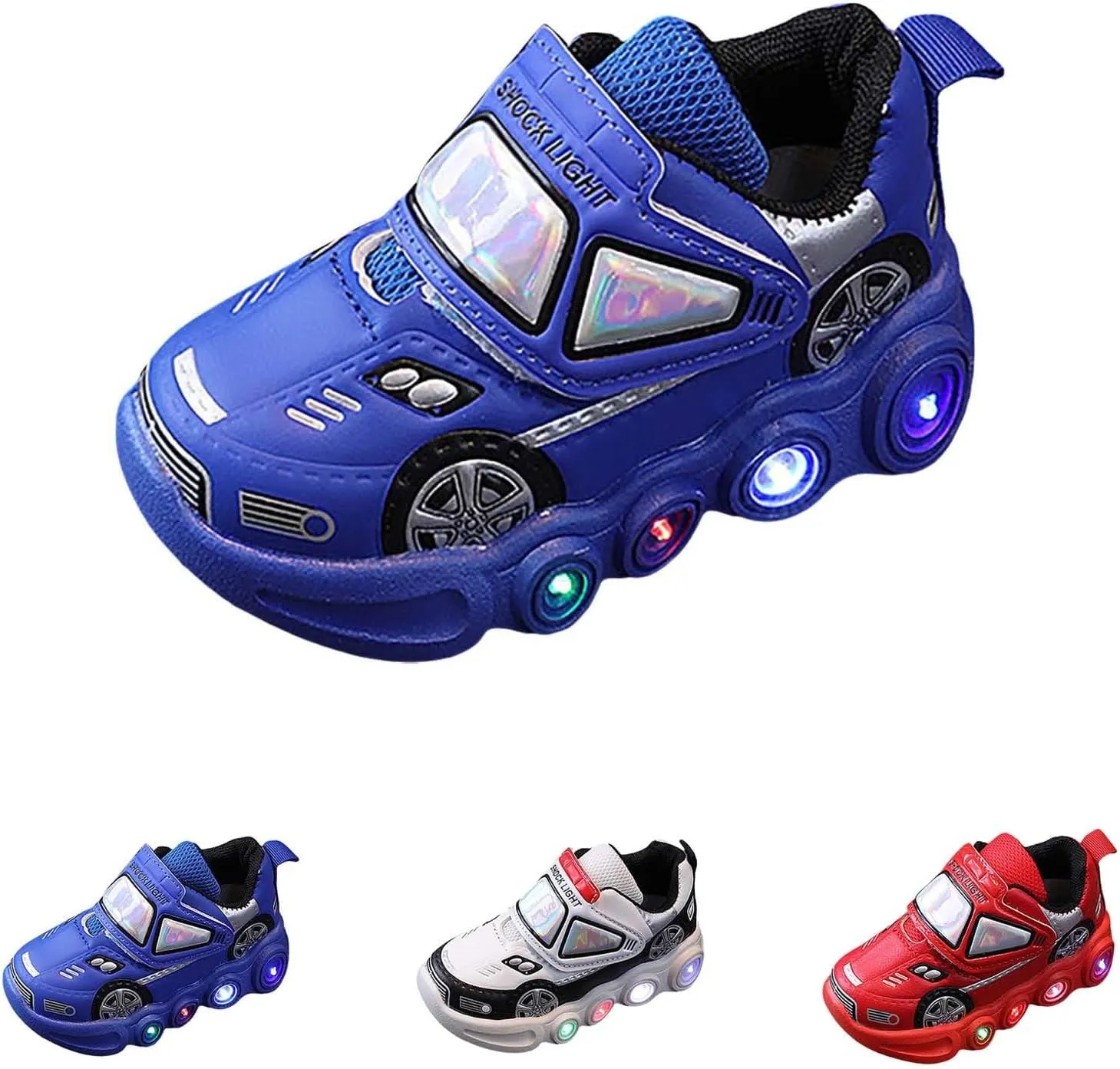 Light Up Toddler Boys Shoes Car Pattern LED Luminous Sport Sneaker, Little Fashion Soft Sole Toddler Athletic Shoe