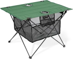 Lightweight Portable Fabric Camping Picnic Table - Collapsible Beach Table with 2 Cup Holders, Folding Canvas Outdoor Lawn Table - Easy Carry & Large Capacity Storage, 29.2"W x 21.7"D (Green)