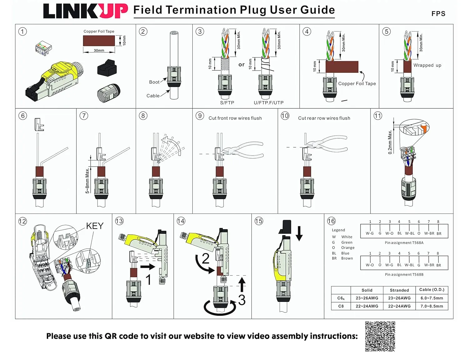 LINKUP - RJ45 Connectors Cat6A (12 Pack) Shielded Zinc-Alloy Housing Modular Termination Plug | 10G Easy Internet Tool Free Plugs | for Cat6A up to 22AWG Solid Bulk S/FTP Ethernet Cable [Blue]