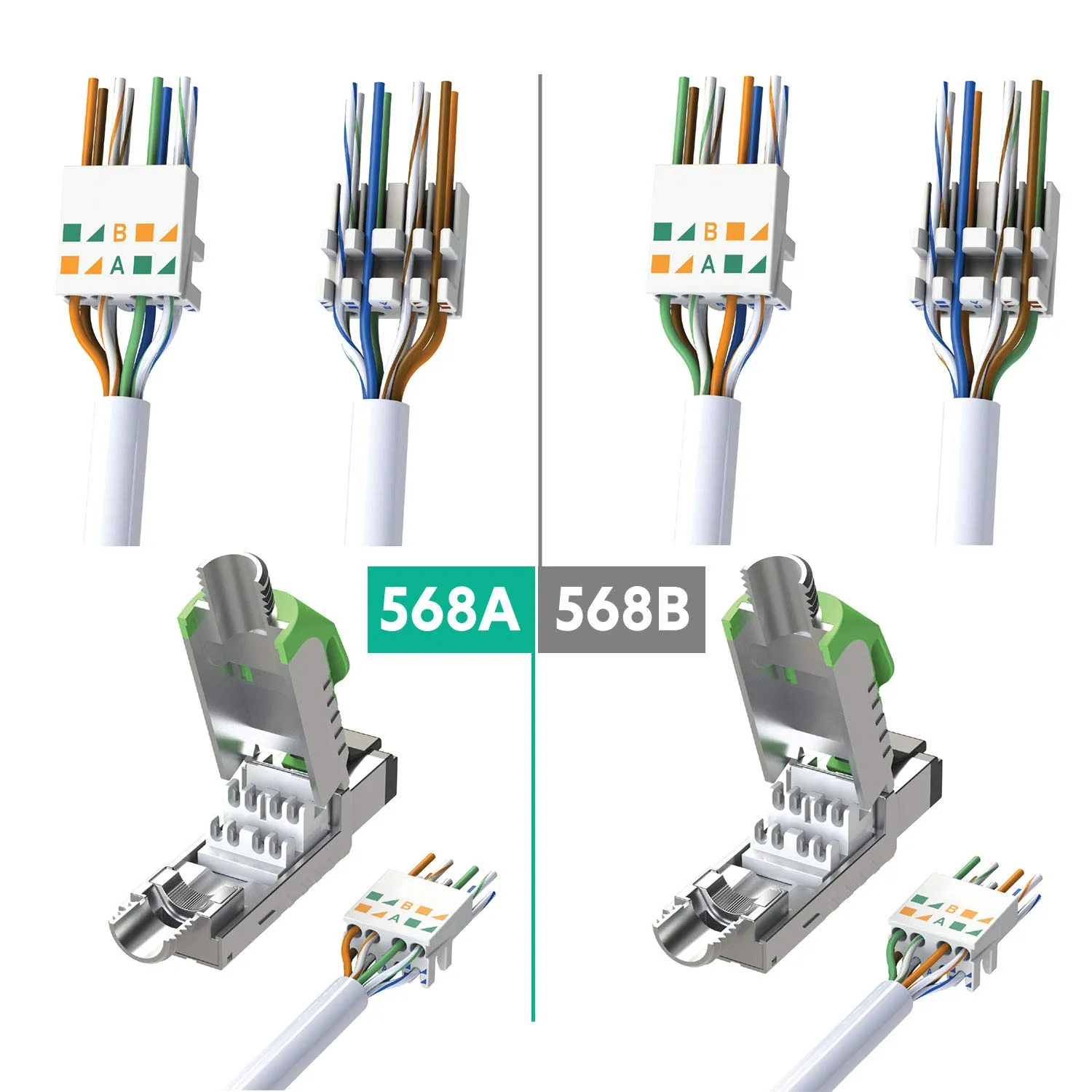 LINKUP - RJ45 Connectors Cat6A (12 Pack) Shielded Zinc-Alloy Housing Modular Termination Plug | 10G Easy Internet Tool Free Plugs | for Cat6A up to 22AWG Solid Bulk S/FTP Ethernet Cable [Blue]
