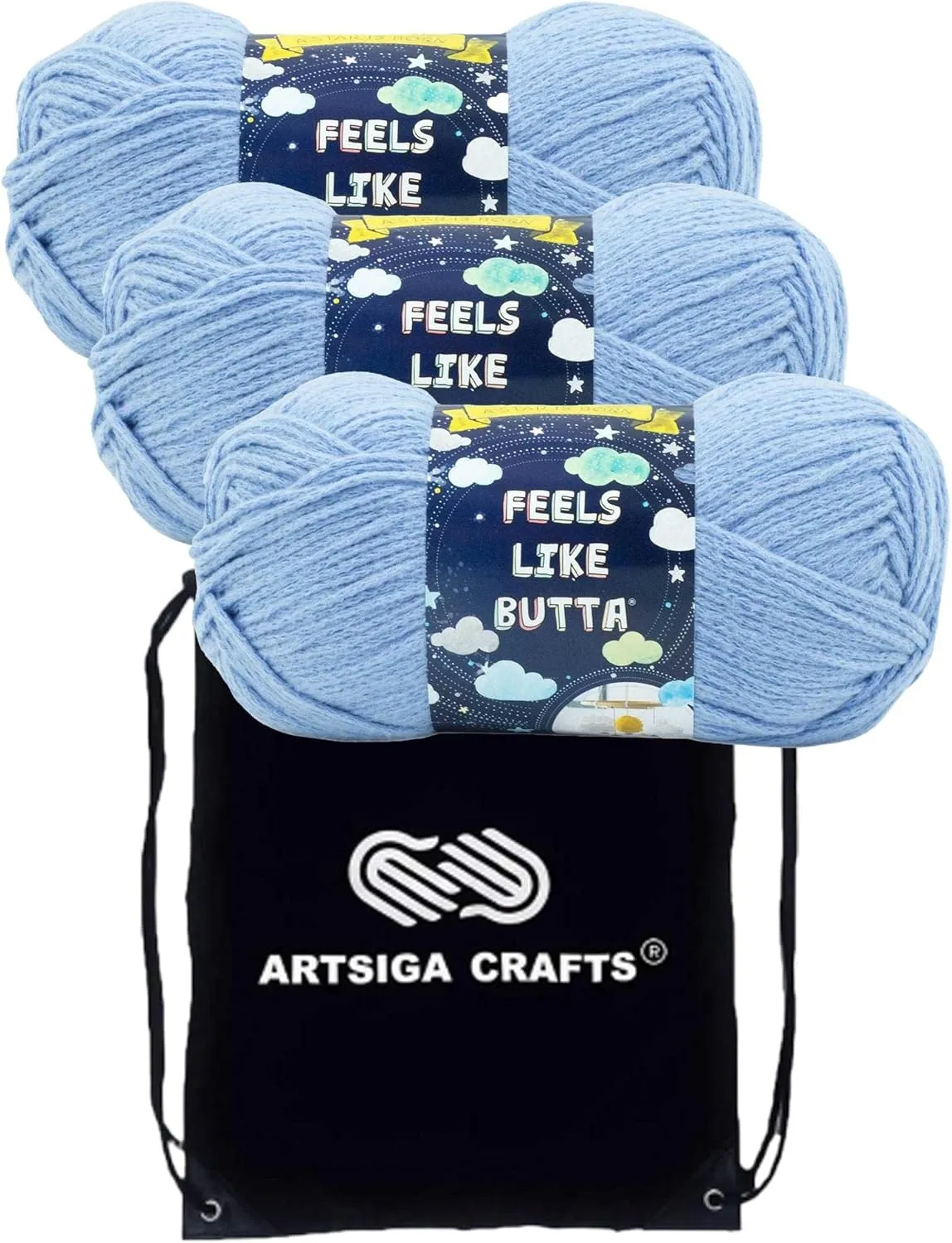 Lion Brand Feels Like Butta Periwinkle 215-145 (3-Skeins - Same Dye Lot) Worsted Medium #4 Polyester Yarn for Crocheting and Knitting with Project Bag