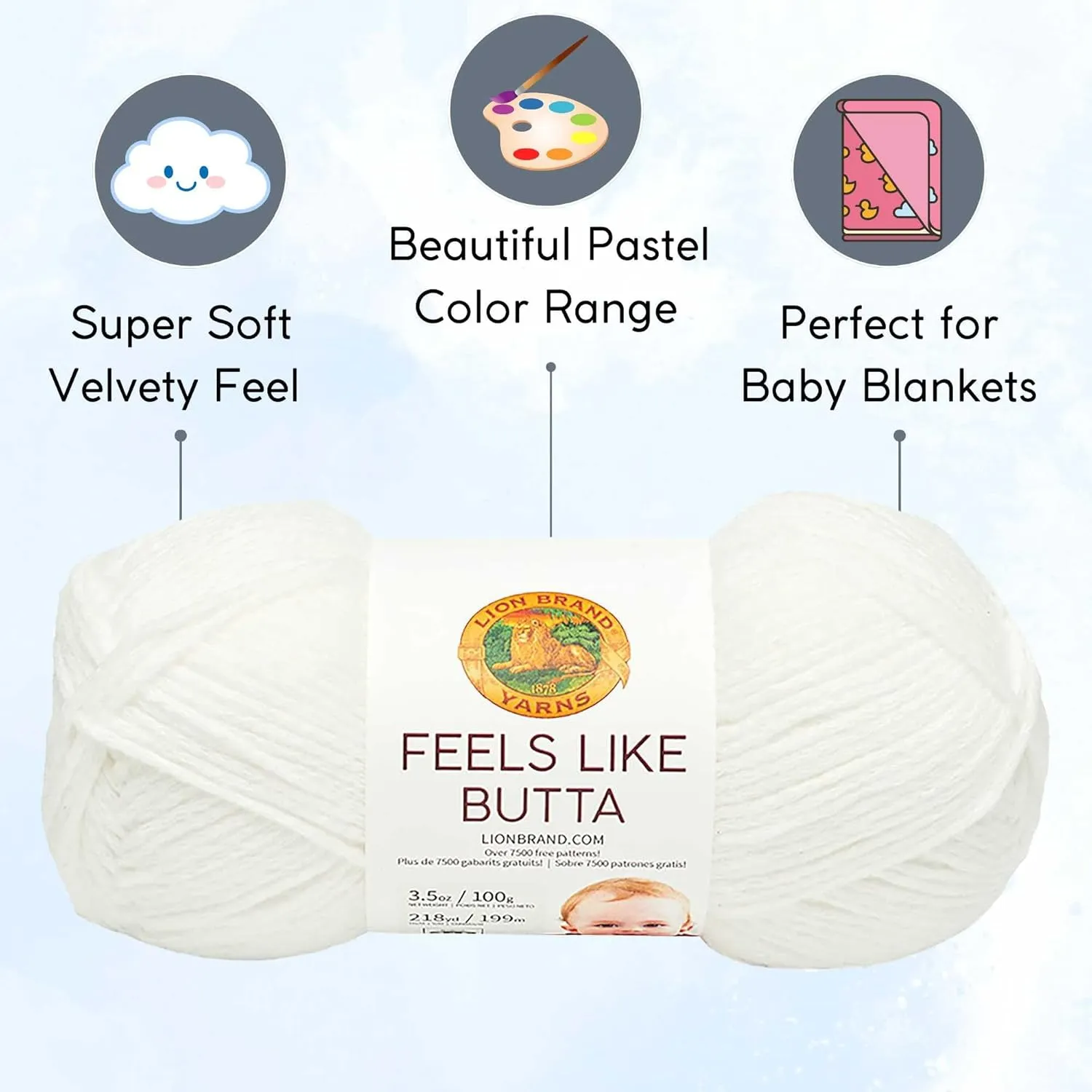 Lion Brand Feels Like Butta White 215-100 (6-Skeins - Same Dye Lot) Worsted Medium #4 Polyester Yarn for Crocheting and Knitting with Project Bag