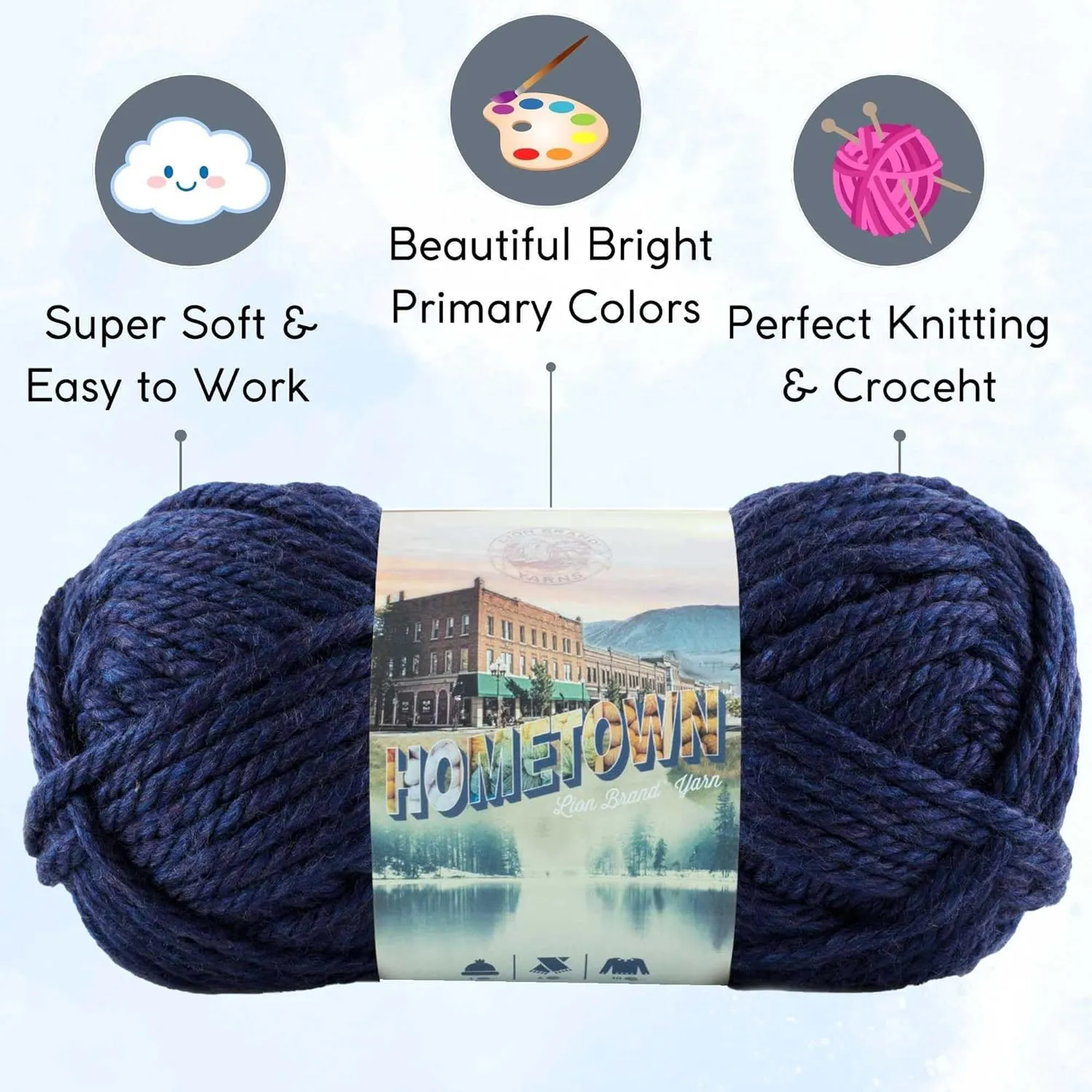 Lion Brand Hometown San Diego Navy 135-111 (3-Skeins - Same Dye Lot) #6 S Bulky Acrylic Yarn for Crocheting and Knitting with Project Bag