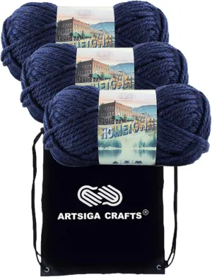 Lion Brand Hometown San Diego Navy 135-111 (3-Skeins - Same Dye Lot) #6 S Bulky Acrylic Yarn for Crocheting and Knitting with Project Bag