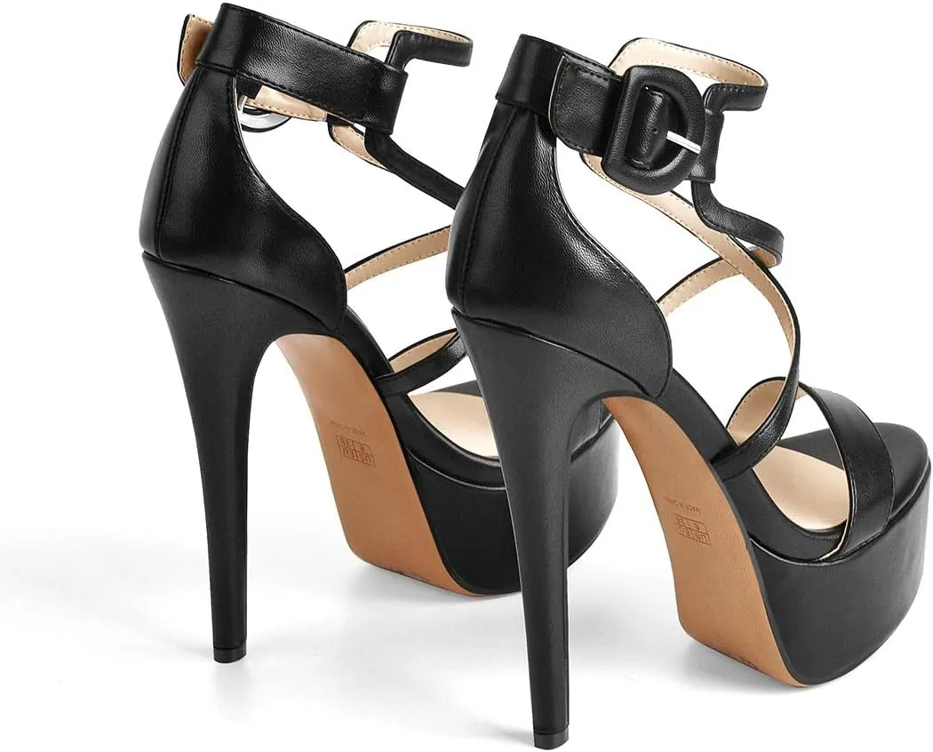 LISHAN Women's Round Open Toe Platform Clear High Heel Zip Up Sandals
