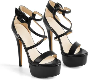 LISHAN Women's Round Open Toe Platform Clear High Heel Zip Up Sandals